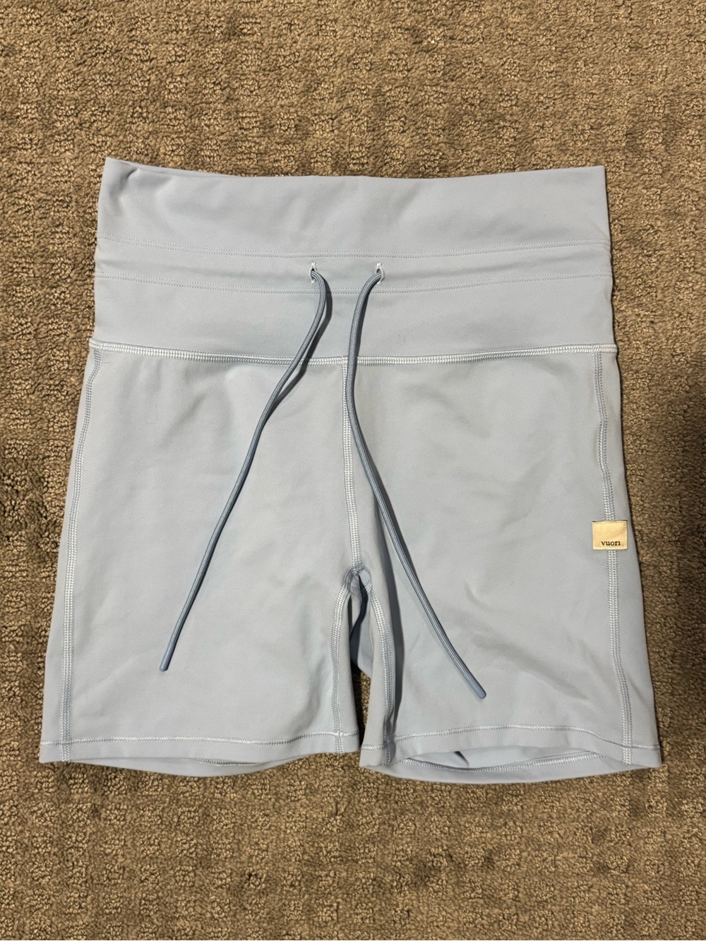 Vuori Light Blue High-Waist Bike Shorts with Drawstring